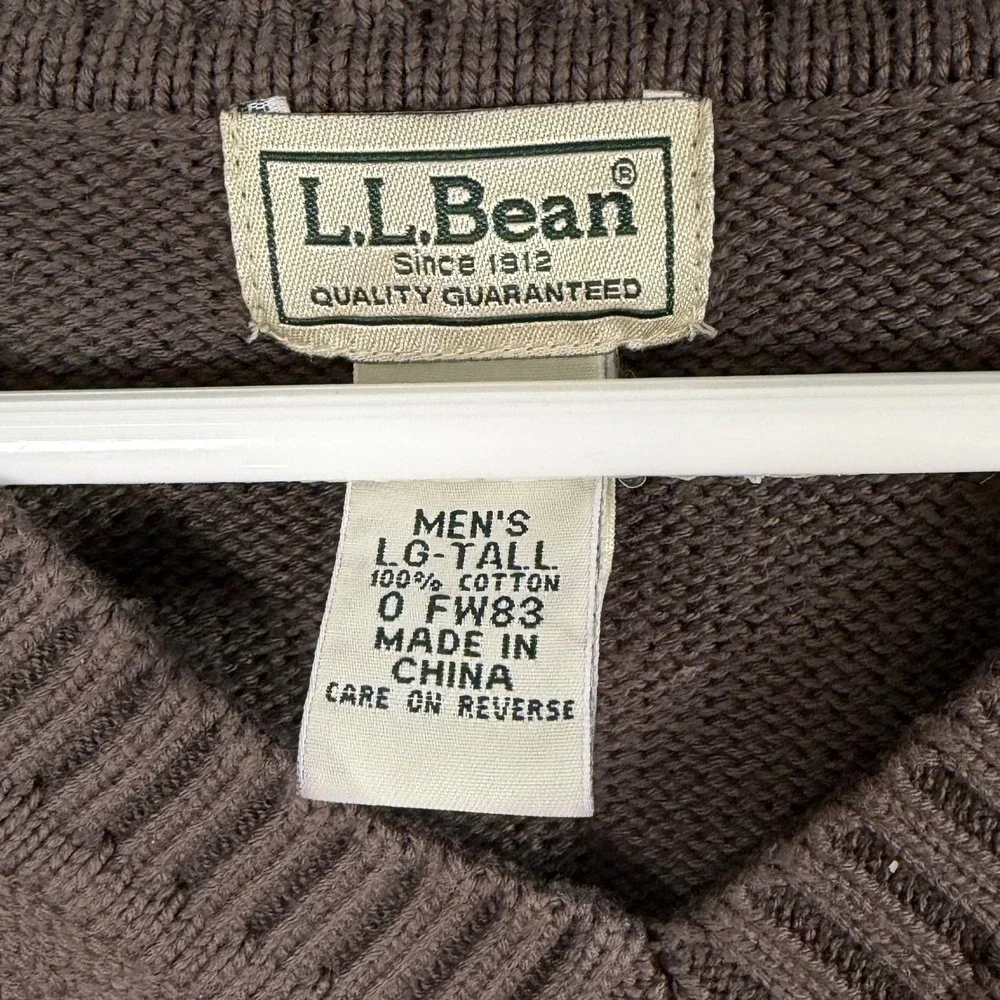 Vintage 90s LL Bean V-Neck Sweater Men L Tall Brown 100%‎ Cotton Knit Pullover